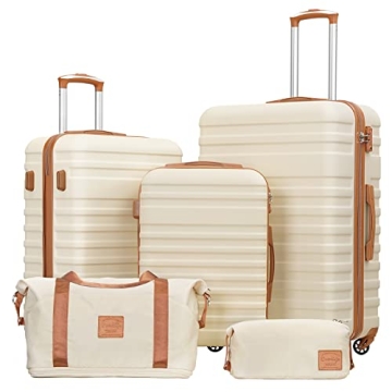 Coolife 5 Piece Stylish Set Hardside Luggage Carry-On with Spinner Wheels