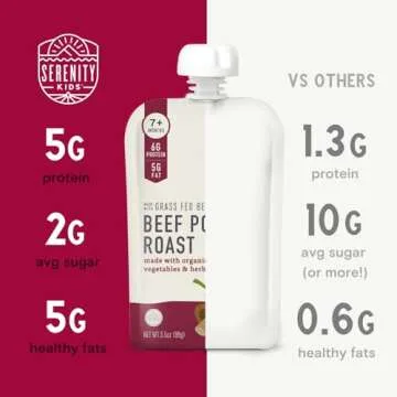 Serenity Kids Bone Broth Puree Made With Organic Veggies | Clean Label Project Purity Award Certified | 3.5 Ounce BPA-Free Pouch | Grass Fed Beef Pot Roast | 1 Count