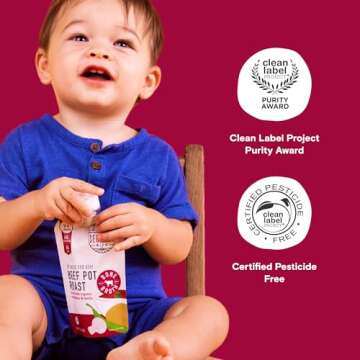 Serenity Kids Bone Broth Puree Made With Organic Veggies | Clean Label Project Purity Award Certified | 3.5 Ounce BPA-Free Pouch | Grass Fed Beef Pot Roast | 1 Count