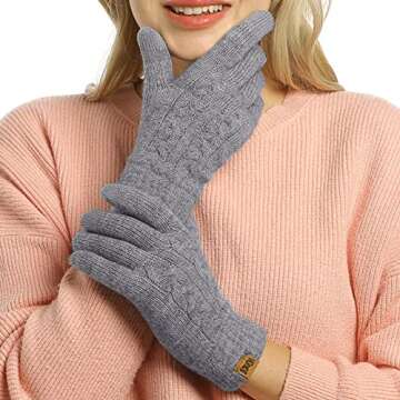 ViGrace Women's Winter Warm Touch Screen Gloves Cable Knit Wool Fleece Lined Touchscreen Texting Mit...