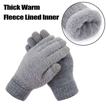 ViGrace Women's Winter Warm Touch Screen Gloves Cable Knit Wool Fleece Lined Touchscreen Texting Mittens for Women