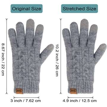 ViGrace Women's Winter Warm Touch Screen Gloves Cable Knit Wool Fleece Lined Touchscreen Texting Mittens for Women