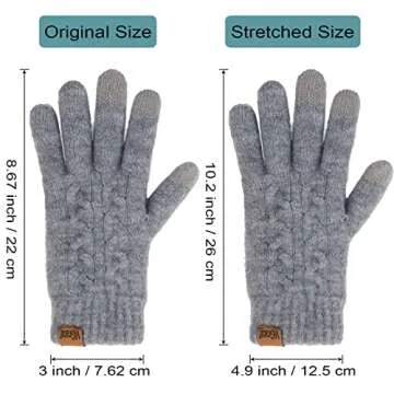 ViGrace Women's Winter Warm Touch Screen Gloves Cable Knit Wool Fleece Lined Touchscreen Texting Mittens for Women