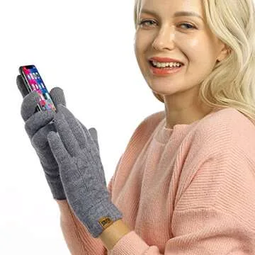 ViGrace Women's Winter Warm Touch Screen Gloves Cable Knit Wool Fleece Lined Touchscreen Texting Mittens for Women