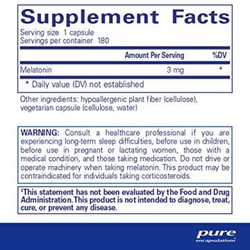 Pure Encapsulations Melatonin 3 mg - Antioxidant Supplement to Support Natural Sleeping & Relief of ...