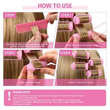Syhood 48 Pcs Foam Sponge Hair Rollers Soft Sleeping Curlers Flexible Sponge Curler and Rat Tail Comb for Women Hairdressing Styling(Pink,0.98 inch)