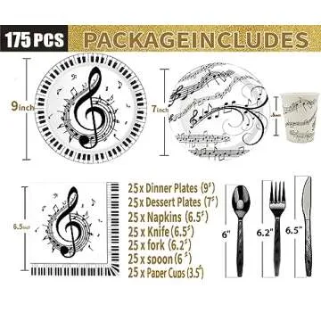 175Pcs Music Party Supplies Musical Notes Party Tableware Set 9"& 7"Musical Notes Paper Plates Napki...