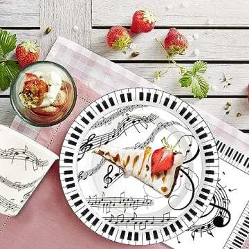 175Pcs Music Party Supplies Musical Notes Party Tableware Set 9"& 7"Musical Notes Paper Plates Napkins Cups Knives Forks Spoons for Music Notes Theme Music Birthday Party Decor |Serve25 (Music)