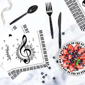 175Pcs Music Party Supplies Musical Notes Party Tableware Set 9"& 7"Musical Notes Paper Plates Napkins Cups Knives Forks Spoons for Music Notes Theme Music Birthday Party Decor |Serve25 (Music)