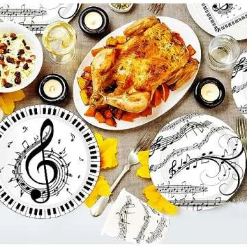 175Pcs Music Party Supplies Musical Notes Party Tableware Set 9"& 7"Musical Notes Paper Plates Napkins Cups Knives Forks Spoons for Music Notes Theme Music Birthday Party Decor |Serve25 (Music)