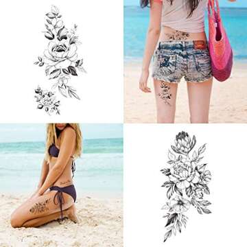 30 Pcs Flower Temporary Tattoo Stickers for Women - Elegant Floral Designs
