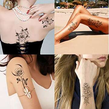 30 Pcs Flower Temporary Tattoo Stickers - Beautiful Floral Designs