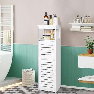 VOGGV Bathroom Storage Cabinet, Bathroom Floor Cabinet Freestanding 1 Doors and Shelves for Home Kit...