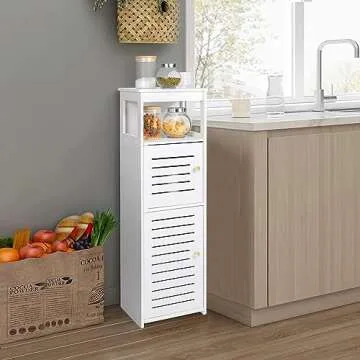 VOGGV Bathroom Storage Cabinet, Bathroom Floor Cabinet Freestanding 1 Doors and Shelves for Home Kitchen, Living Room and Hallway, 29.5 * 8.66 * 7.87in, White