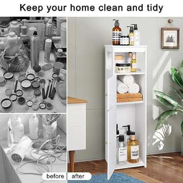 VOGGV Bathroom Storage Cabinet, Bathroom Floor Cabinet Freestanding 1 Doors and Shelves for Home Kitchen, Living Room and Hallway, 29.5 * 8.66 * 7.87in, White