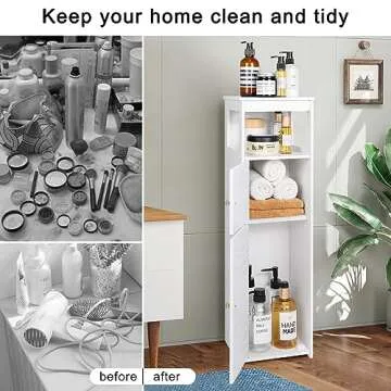 VOGGV Bathroom Storage Cabinet, Bathroom Floor Cabinet Freestanding 1 Doors and Shelves for Home Kitchen, Living Room and Hallway, 29.5 * 8.66 * 7.87in, White