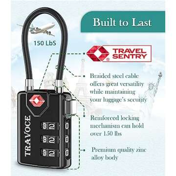TSA Approved Luggage Locks, Travel Locks Which Also Work Great as Gym Locks, Toolbox Lock, Backpack and More, Black 4 Pack