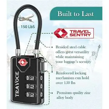 TSA Approved Luggage Locks, Travel Locks Which Also Work Great as Gym Locks, Toolbox Lock, Backpack and More, Black 4 Pack