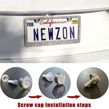 Newzon Sparkly Rhinestone Bedazzled License Plate Frame for Women - Crystal Car Cup Holder Coaster, ...