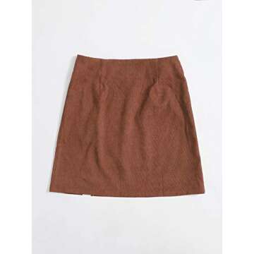 WDIRARA Women's Corduroy Mid Waist Split Hem Zip Side Casual Mini Skirt Brown L