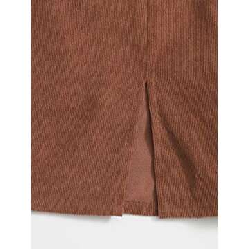 WDIRARA Women's Corduroy Mid Waist Split Hem Zip Side Casual Mini Skirt Brown L