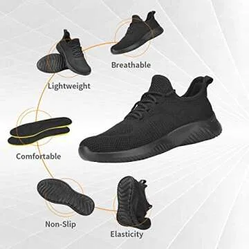 Flysocks Mens Walking Shoes Casual Sneaker, B-All Black, 9.5
