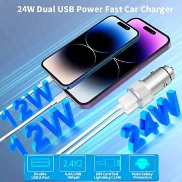 【MFi Certified】iPhone Fast Car Charger, BARMASO 4.8A Dual USB Smart Car Power Cigarette Lighter USB Fast Car Charging Adapter with 2Pack Lightning Cable for iPhone 14 13 12 11 Pro Max/XS/XR/X/SE/iPad