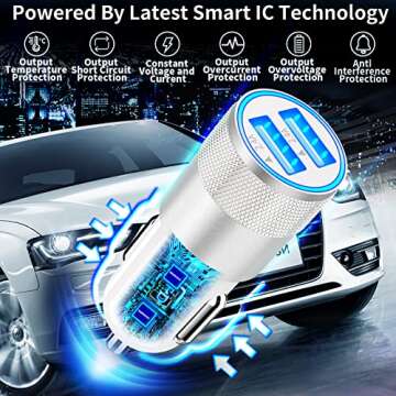 【MFi Certified】iPhone Fast Car Charger, BARMASO 4.8A Dual USB Smart Car Power Cigarette Lighter USB Fast Car Charging Adapter with 2Pack Lightning Cable for iPhone 14 13 12 11 Pro Max/XS/XR/X/SE/iPad