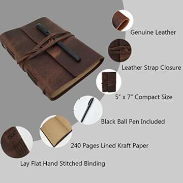Leather Journal Writing Notebook - Genuine Leather Bound Daily Notepad for Men & Women Lined Paper 2...