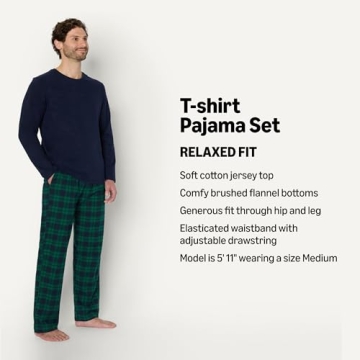 Amazon Essentials Men's Matching Holiday Family Pajama Sets, Dark Emerald Green Navy Plaid, Large