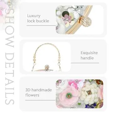 Freie Liebe Floral Clutch Beaded Purses for Women 3D Flower Evening Bag for Wedding, Bridal