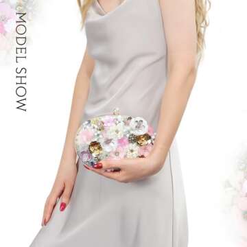 Freie Liebe Floral Clutch Beaded Purses for Women 3D Flower Evening Bag for Wedding, Bridal