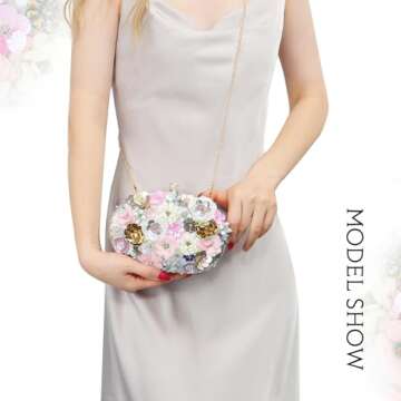 Freie Liebe Floral Clutch Beaded Purses for Women 3D Flower Evening Bag for Wedding, Bridal