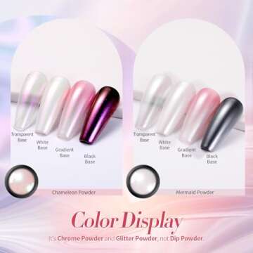 BORN PRETTY White Pearl Chrome Nail Powder and Chameleon Aurora Nail Powder Pigment Mermaid Pigment ...