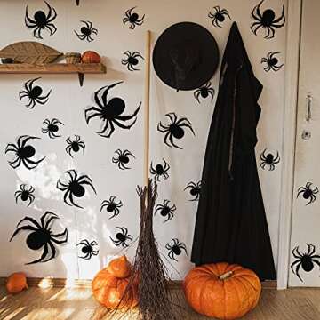 60 PCS DIY Halloween Party Supplies - 3D Plastic Spider Decoration Stickers, Indoor/Outdoor Scary Sp...