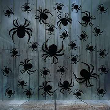 60 PCS DIY Halloween Party Supplies - 3D Plastic Spider Decoration Stickers, Indoor/Outdoor Scary Spider Decor for Home Wall & Window