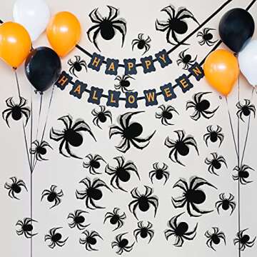 60 PCS DIY Halloween Party Supplies - 3D Plastic Spider Decoration Stickers, Indoor/Outdoor Scary Spider Decor for Home Wall & Window