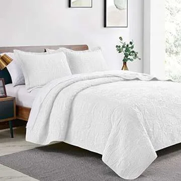 Love's cabin Twin Quilt Set White Bedspreads - Soft Bed Summer Quilt Lightweight Microfiber Bedsprea...