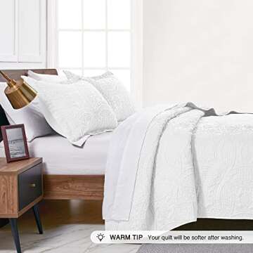 Love's cabin Twin Quilt Set White Bedspreads - Soft Bed Summer Quilt Lightweight Microfiber Bedspread- Modern Style Coin Pattern Coverlet for All Season - 2 Piece (1 Quilt, 1 Pillow Sham)