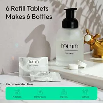 FOMIN Foaming Hand Soap Tablet Refills (6 Count) - Makes 48 fl oz (6 x 8 fl oz) - Unscented -Foaming Hand Soap Tablets, Sustainable Soap Tablets for Hand Wash