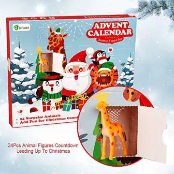 D-FantiX Kids Animals Advent Calendar 2024 Realistic Animal Figurine Toys Christmas Advent Calendar Xmas 24 Days Christmas Countdown Calender for Boys and Girls