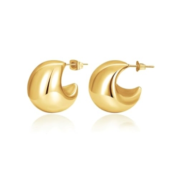 Stylish Gold Puff Hoop Earrings for Women - 18K Gold Plated Teardrop Style