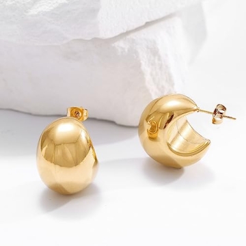 Gold Puff Hoop Earrings Women 18K Gold Plated Chunky Design