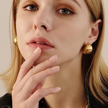 Gold Puff Hoop Earrings Women 18K Gold Plated Chunky Design