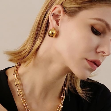Gold Puff Hoop Earrings Women 18K Gold Plated Chunky Design
