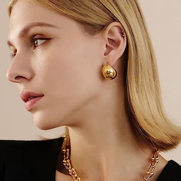 Gold Puff Hoop Earrings Women 18K Gold Plated Chunky Design