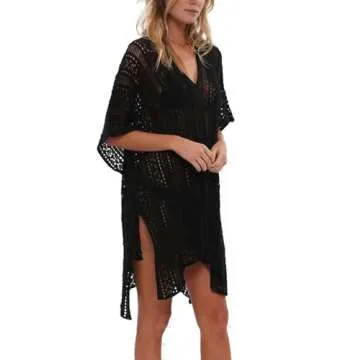 shermie Swimsuit Cover Ups for Women V Neck Side Slit Loose Casual Boho Hollow Out KnitCrochet Cover...