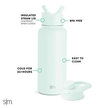 Simple Modern Water Bottle with Straw and Chug Lid Vacuum Insulated Stainless Steel Metal Thermos Bottles | Reusable Leak Proof BPA-Free Flask for Gym Sports | Summit Collection | 32oz Retro Mint