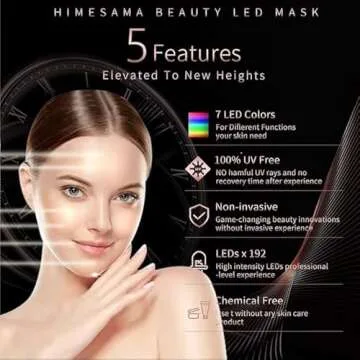 HIME SAMA LED Face Mask - Pro 7 LED Skin Care Mask for Face and Neck Skin Facial Care & Anti Aging Firming Skin and Reducing Wrinkles - Portable for Home and Travel Use A-011