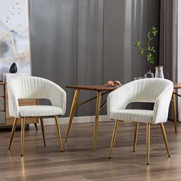 QUINJAY Beige Velvet Dining Chairs Set of 2, Upholstered Gold Dining Chairs with Tufted Back, Modern...
